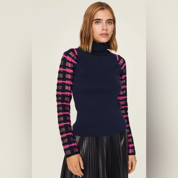 Esteban Cortazar Sheer Sleeve Turtleneck Top Size Small - Picture 4 of 5